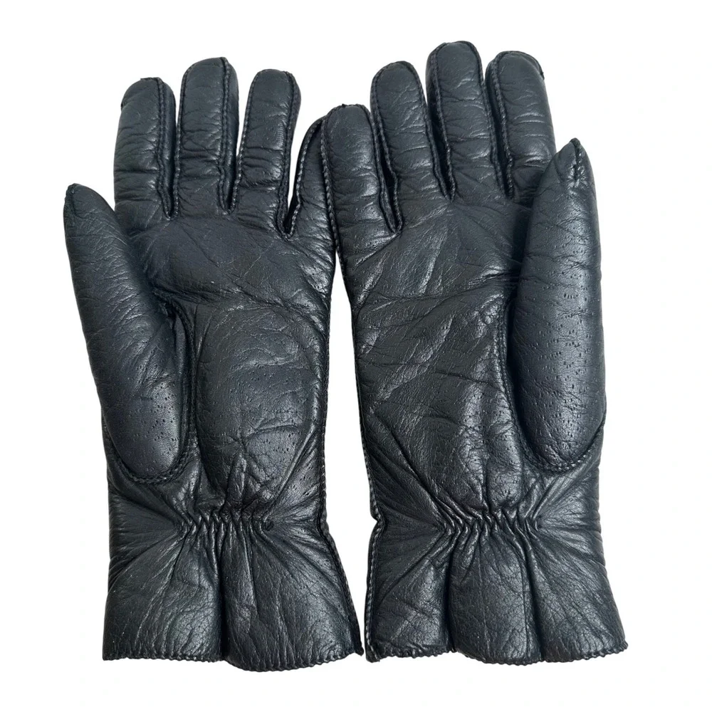 Fownes VTG Women's Black Genuine Leather‎ Lined Gloves Size L Bikercore
